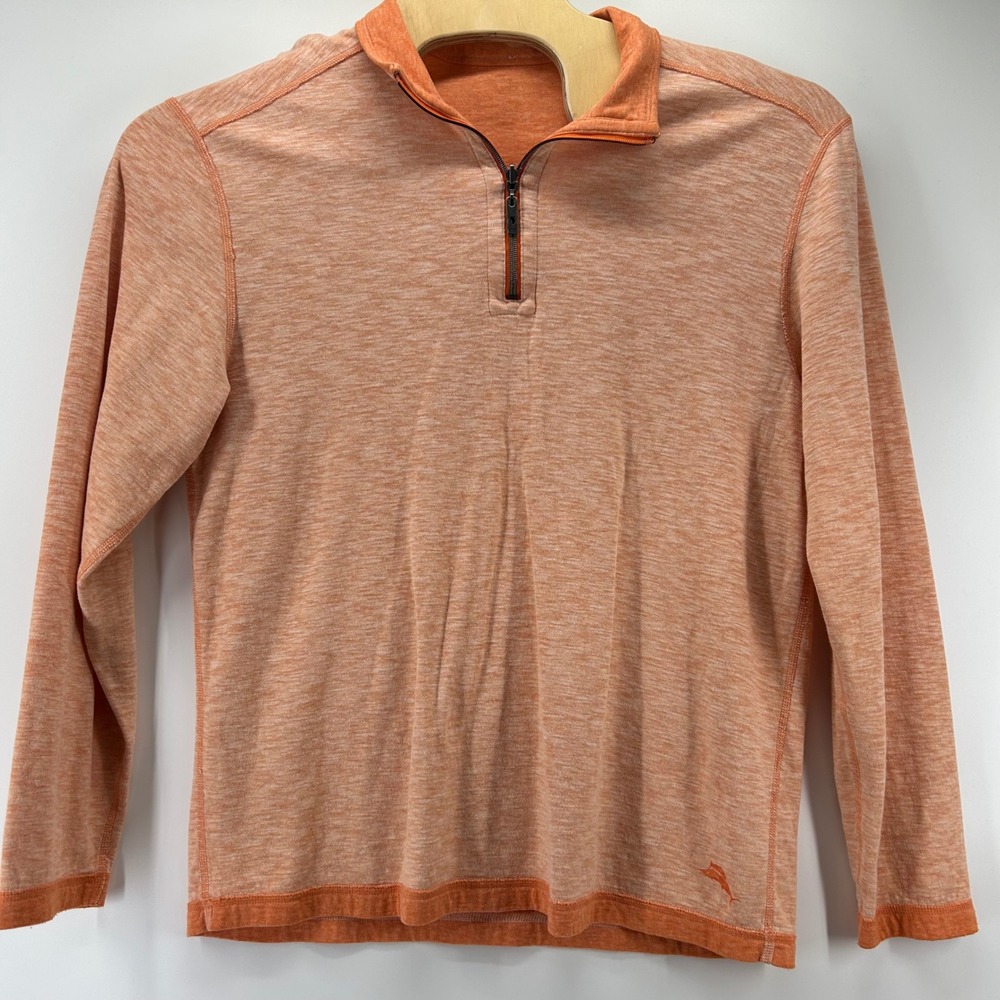 Tommy Bahama 1/4 Zip Pullover Mens Large Orange Heathered Marlin Performance